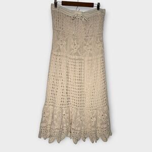 Vintage Crochet Lace Skirt Cal Style Boho Cottagecore Fairy Festival Cream XL